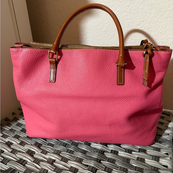 Dooney & Bourke Pink Pebbled Leather Double Zip Satchel Purse - Picture 15 of 16